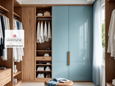 Embracing Elegance By Designing a Natural Wood Dressing Room with a Touch of Timeless Blue Accents