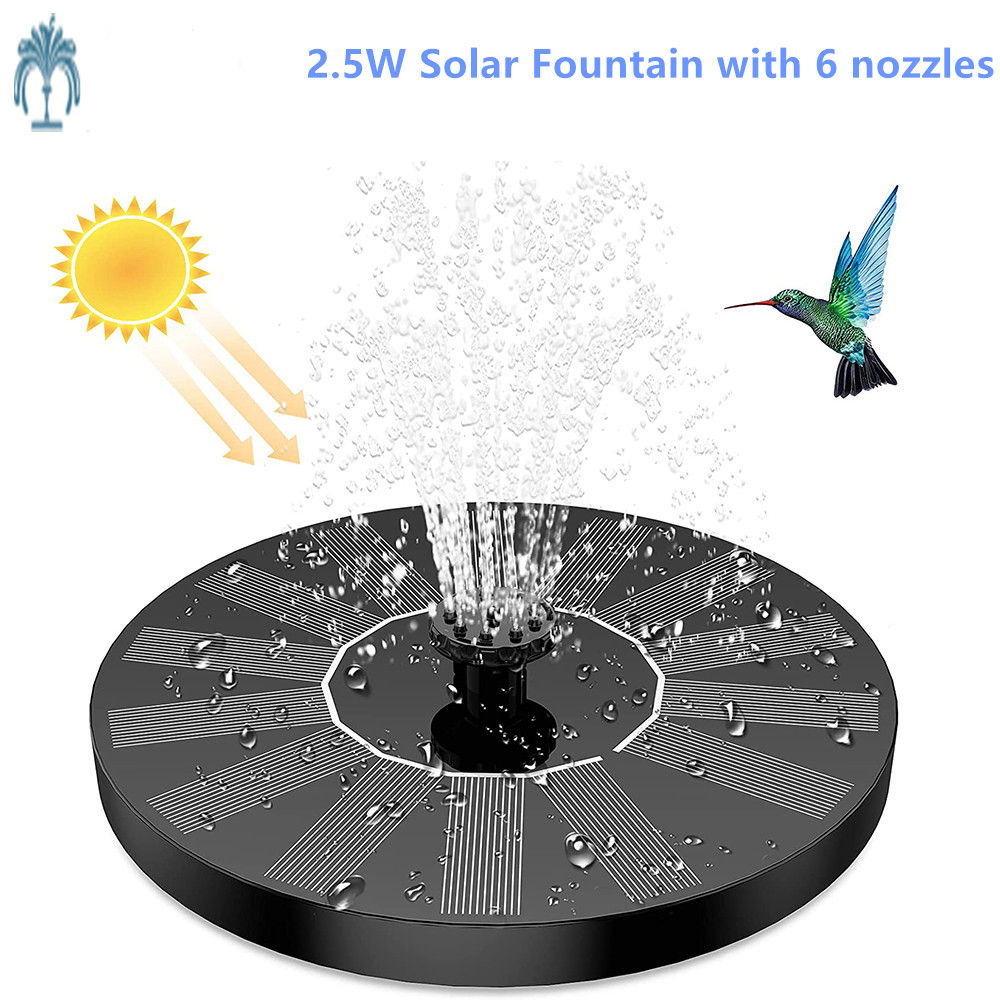 1.5W Solar Fountain Pump, with 6 nozzles Solar Bird Bath Fountain, Water Pump Fl
