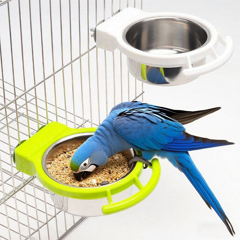 Bird Feeding Dish Cups Hanging Stainless Steel Bird Bowls for Cage Parrot Feeder