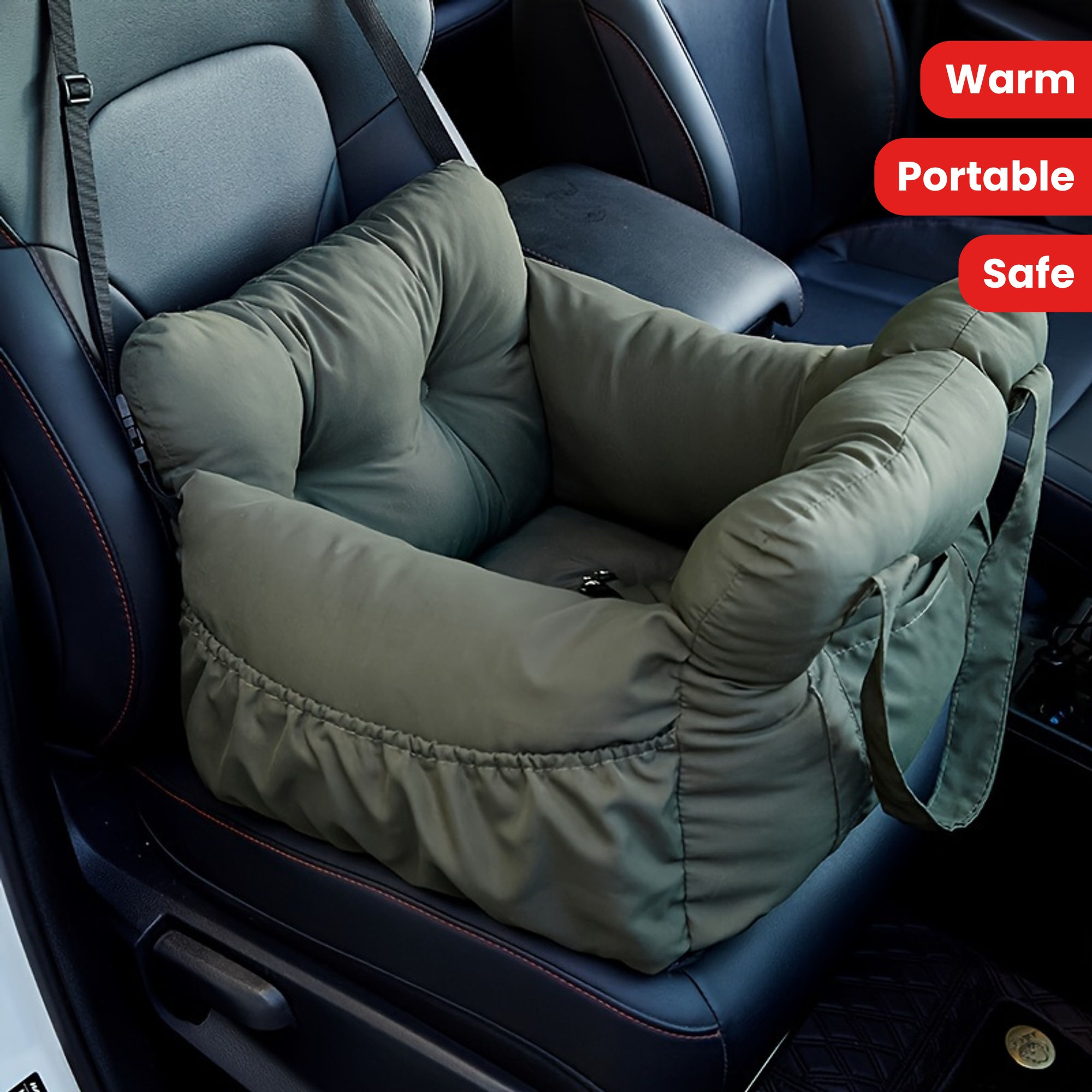 Dog Car Seat with Safety Belt - Non-Slip Pet Car Bed for Small Dogs, Washable Tr