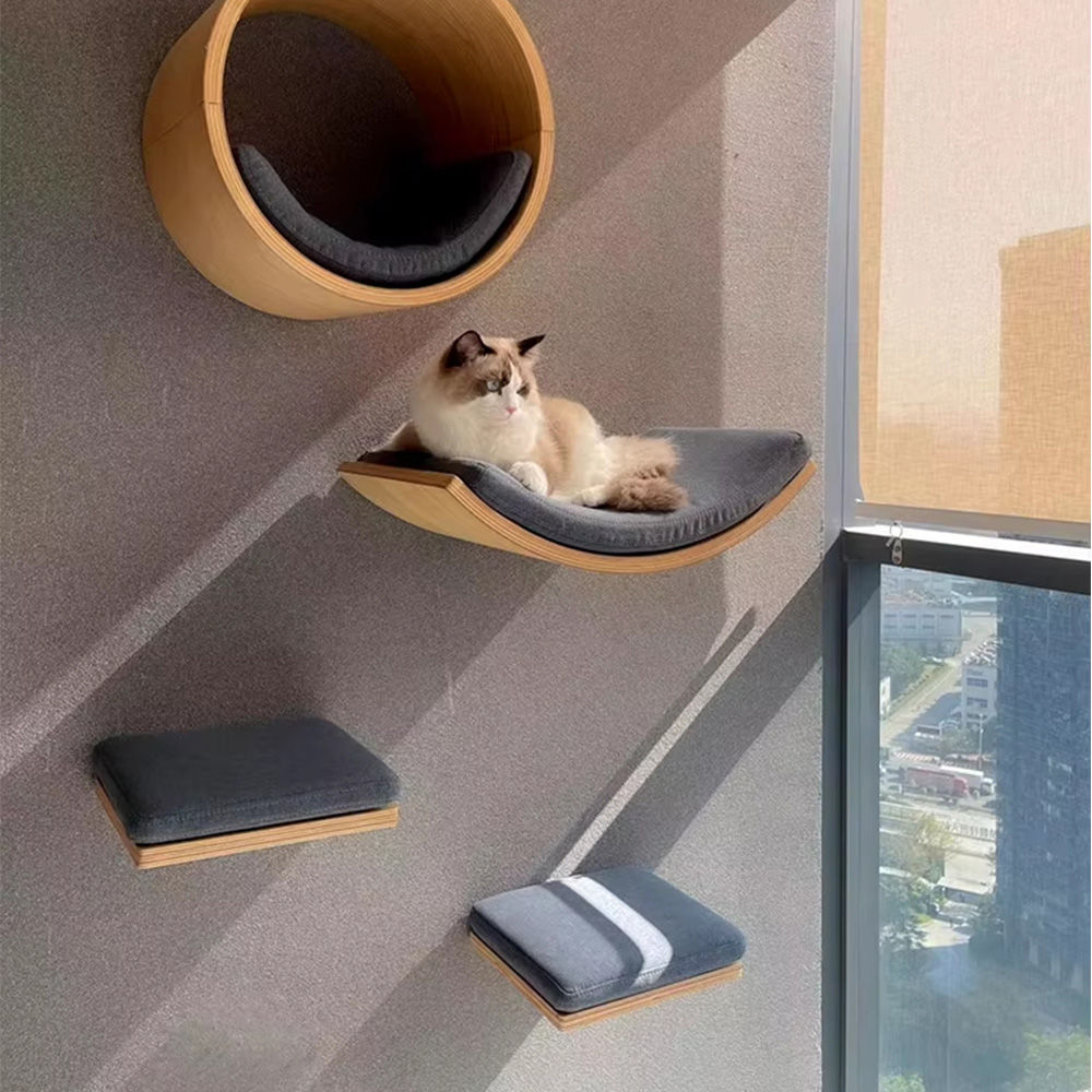 Wall Mounted Cat Shelf Bed with Soft Cushion Cat Perch Indoor Cat Furniture for