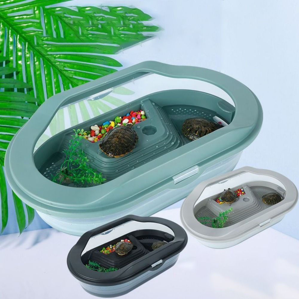 Turtle Tank Container Reptile Detachable House Easy to Change Water Plastic Habi