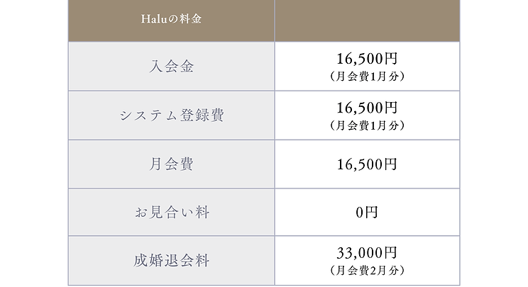 広島の小さな結婚相談所 Haluの料金プラン