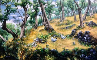 Strolling through the Olive Groves - oil 30" x 48"