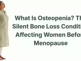 Educational infographic titled "What Is Osteopenia? The Silent Bone Loss Condition Affecting Women Before Menopause." Diagram compares healthy dense bone (honeycomb-like structure) vs osteopenic bone (thinner, wider gaps, porous). Highlights premenopausal female silhouette with risk factors: low magnesium intake, vitamin D deficiency, high-phosphorus diet from sodas, hormonal shifts, and family history. Includes warning: "Often no symptoms until a fracture occurs." Small bar shows osteopenia as midpoint between normal bone density and osteoporosis. Magnesium symbol connected to bone matrix with text: "Magnesium critical for calcium absorption and bone crystal formation."