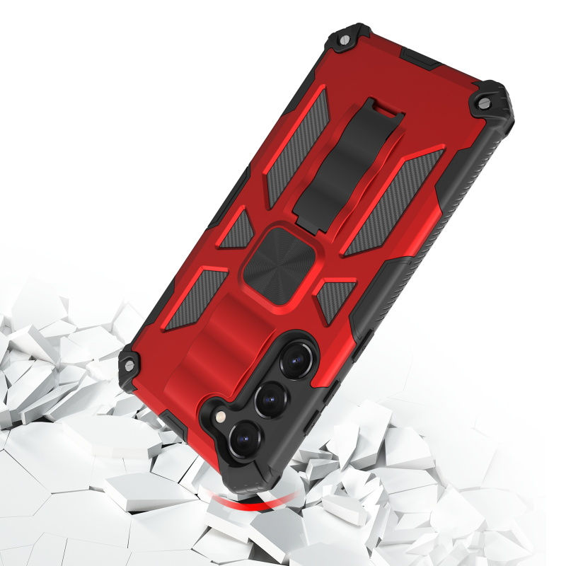 Thumbnail: MyBat Sturdy Hybrid Protector Cover (with Stand) for Samsung Galaxy S23 - Red /