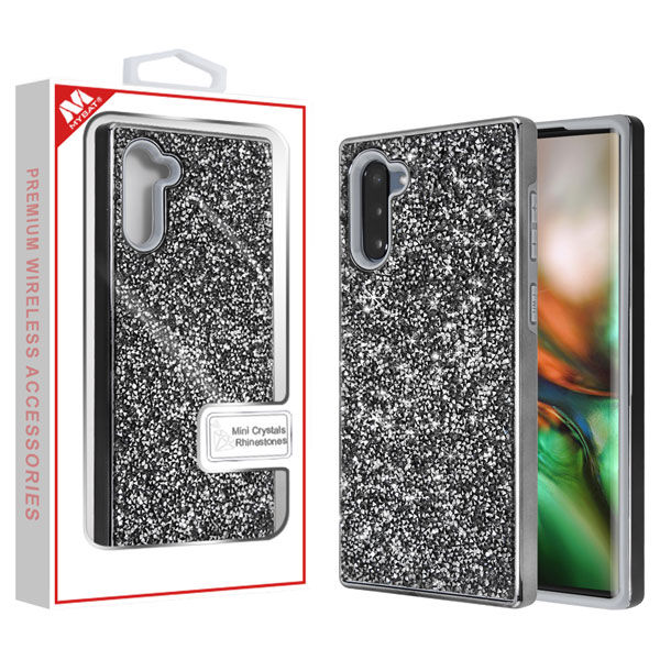 Samsung Galaxy Note 10,Encrusted Rhinestones Hybrid Case - Gun Metal/Iron Gray