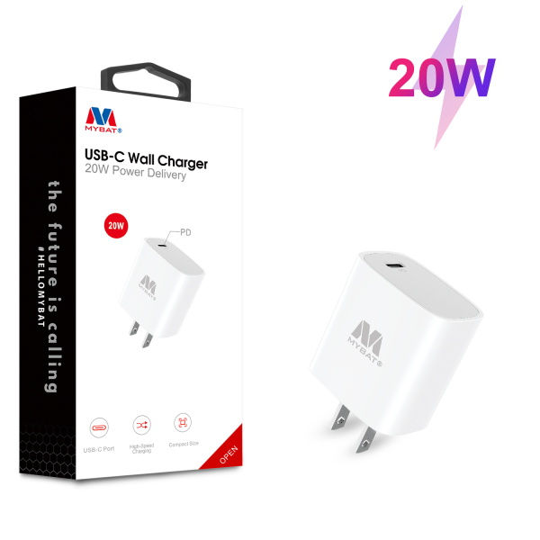 Fast Charging Wall Charger with USB-C Power Delivery (20W) - White