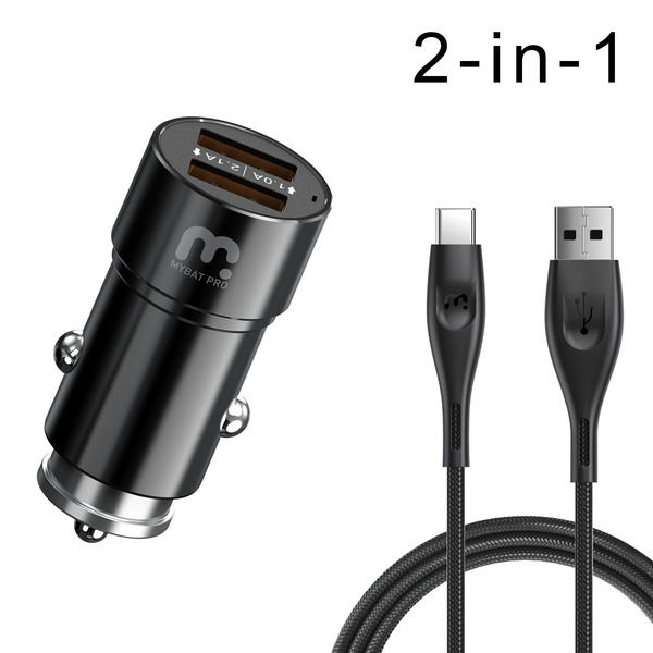Pro 2-in-1 Car Charger with 6ft Type-C USB Cable - Black