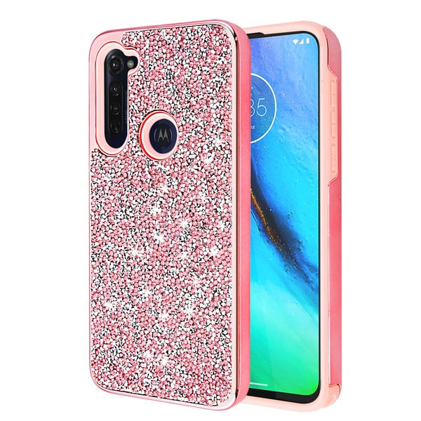 Motorola Moto G Stylus (2021), Rhinestones Hybrid Case - Electroplated Pink
