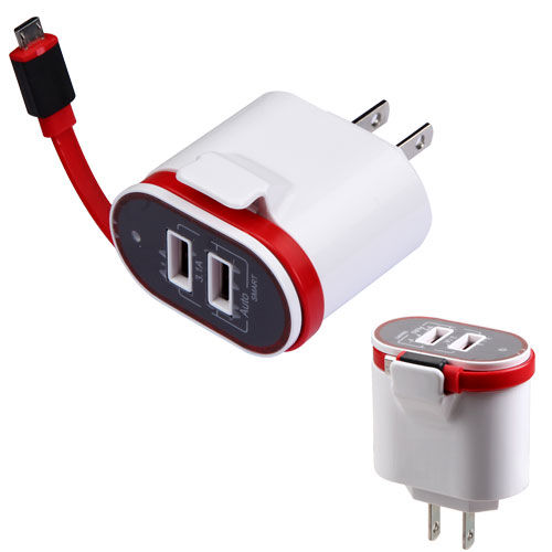 Micro USB Travel Charger with Dual USB Ports(3.1A) - White