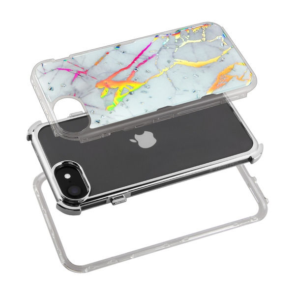 Thumbnail: Apple iPhone 6/6s/7/8/SE(2020)-White Marbling Electroplating Silver Kleer Hybrid