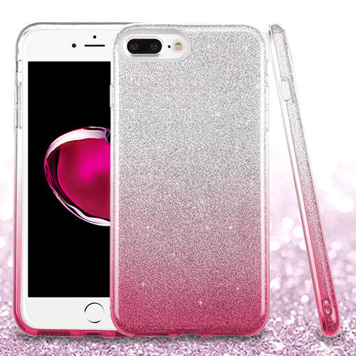 Apple iPhone 8 Plus, Gradient Glitter Hybrid Protector Cover - Pink