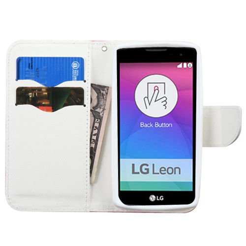 LG Leon, MyJacket Wallet Case with card slot - Pink/White