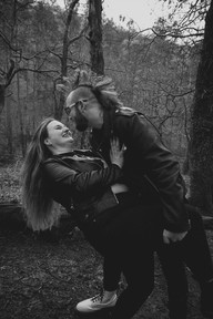 Couple leaning towards a kiss, woodland setting, Jo-Anna Billington Wedding Photographer Yorkshire