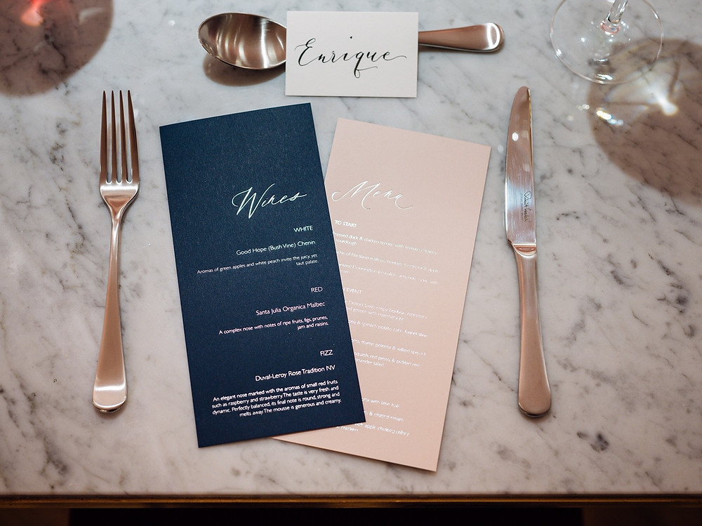 chic london stationery blue and pink place cards
