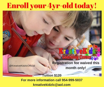 Get your 4 yr old Registration Fee Waived