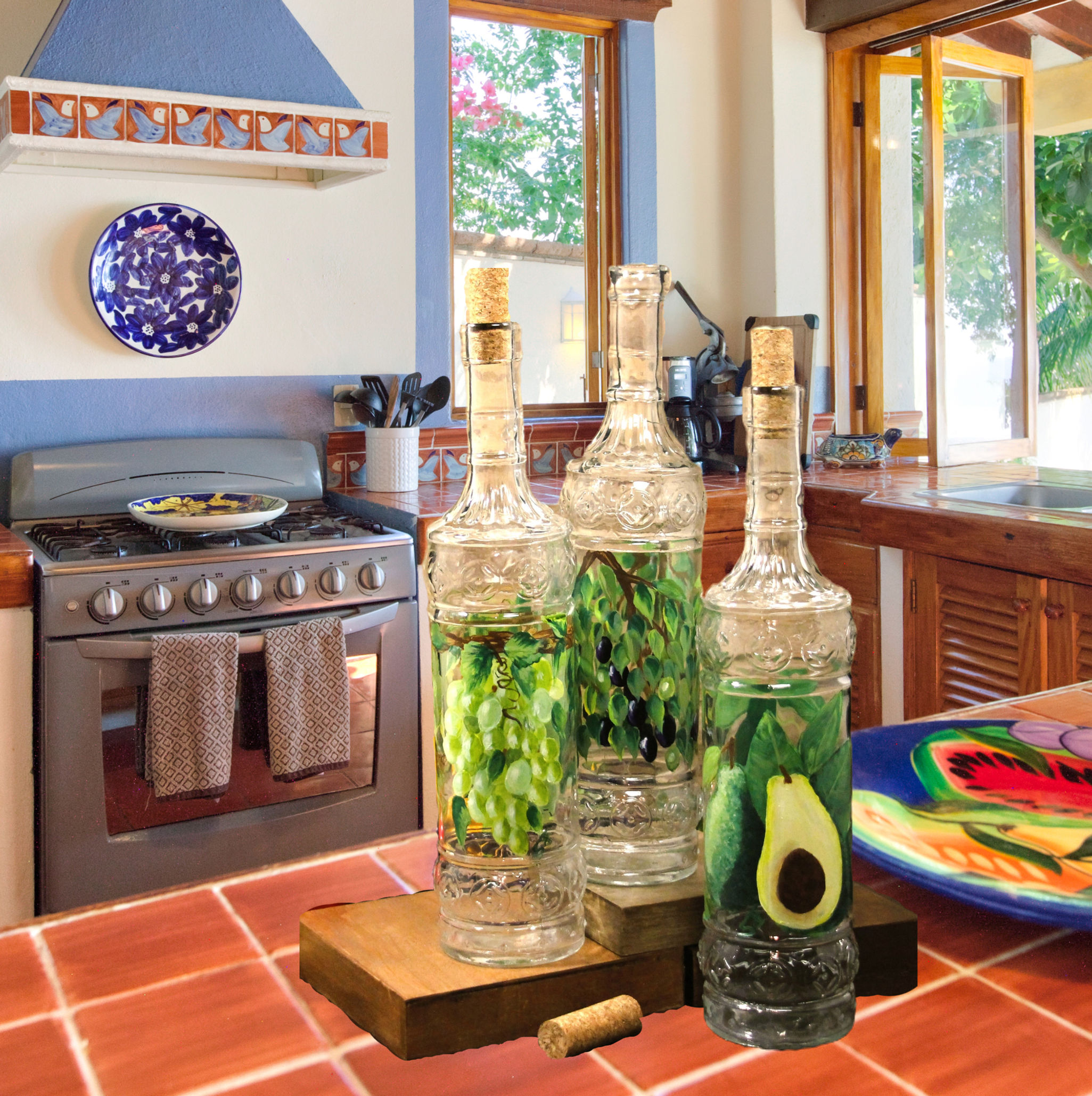 Olive Oil Bottle, Mediterranean Decor, Fairy Lights