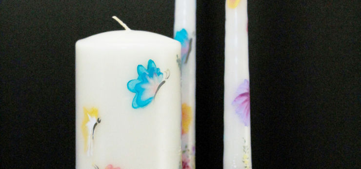 Gorgeous Candle Set painted with butterflies and flowers, Custom made