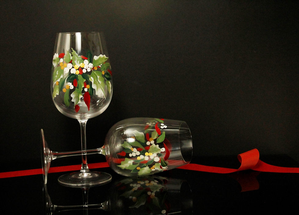 الصورة المصغرة: Mistletoe Collection, Painted Wine Glasses, Winter Solstice
