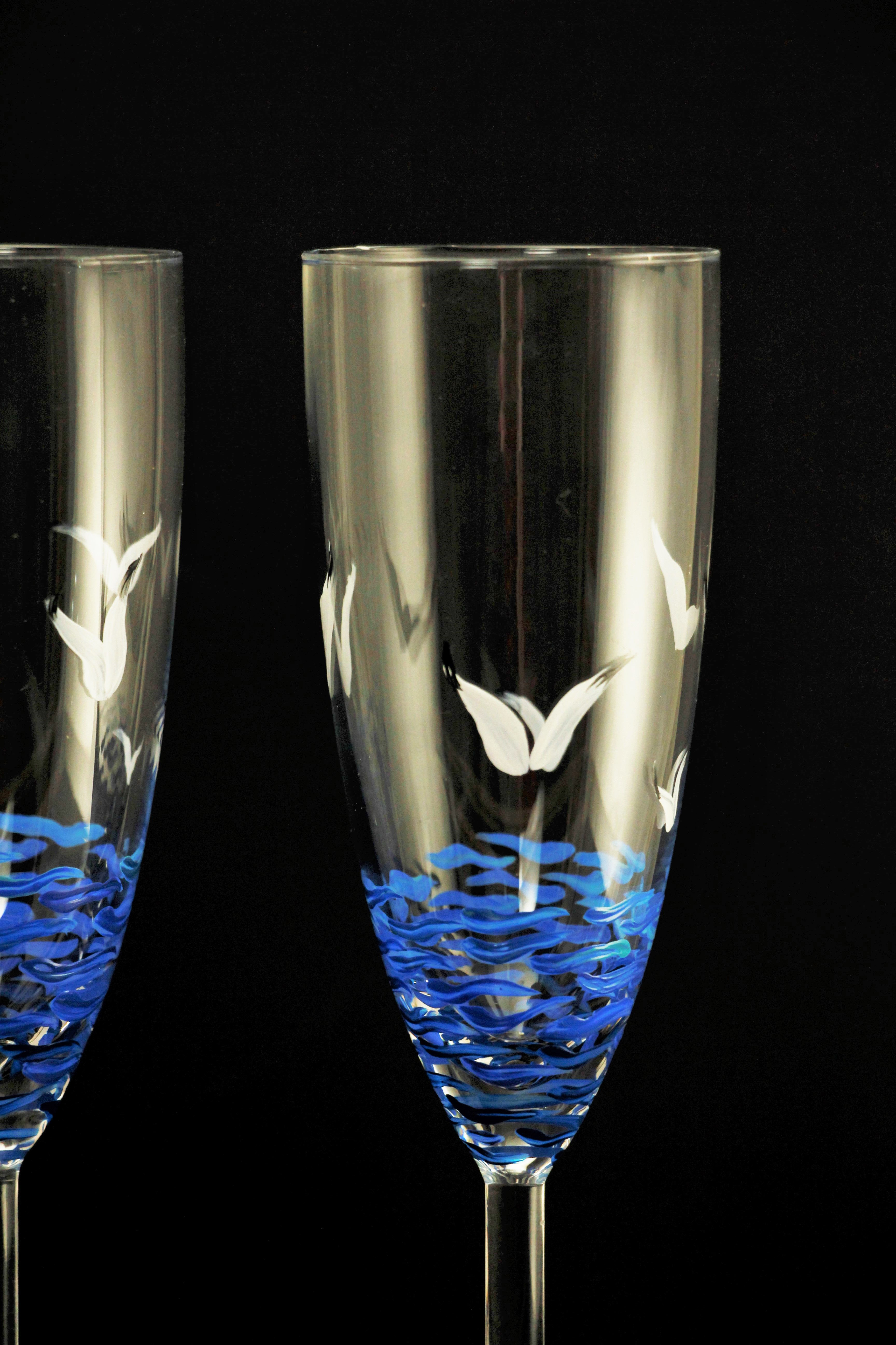 Beach Scene Hand Painted Glasses, Seaside, Pair