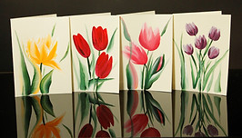 set of four hand painted note cards