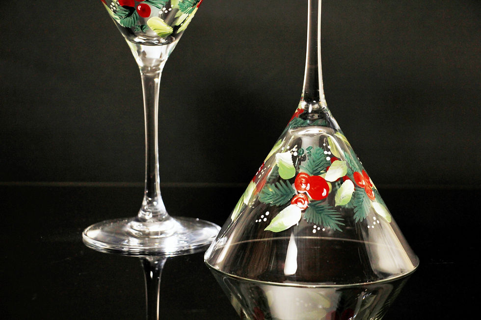 Thumbnail: Hand Painted Christmas Martini glasses with mistletoe