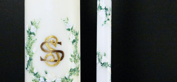Candles with monograms painted on