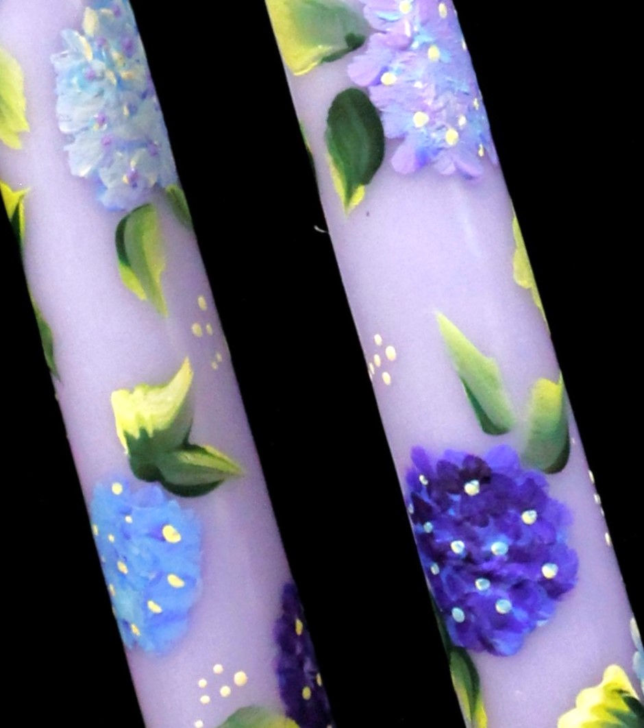 Miniatura: Painted Hydrangea Taper Candles ,  pair