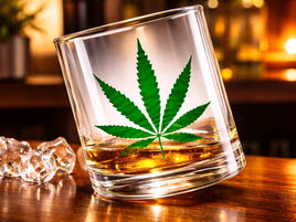 whiskey glass with Weed themed design