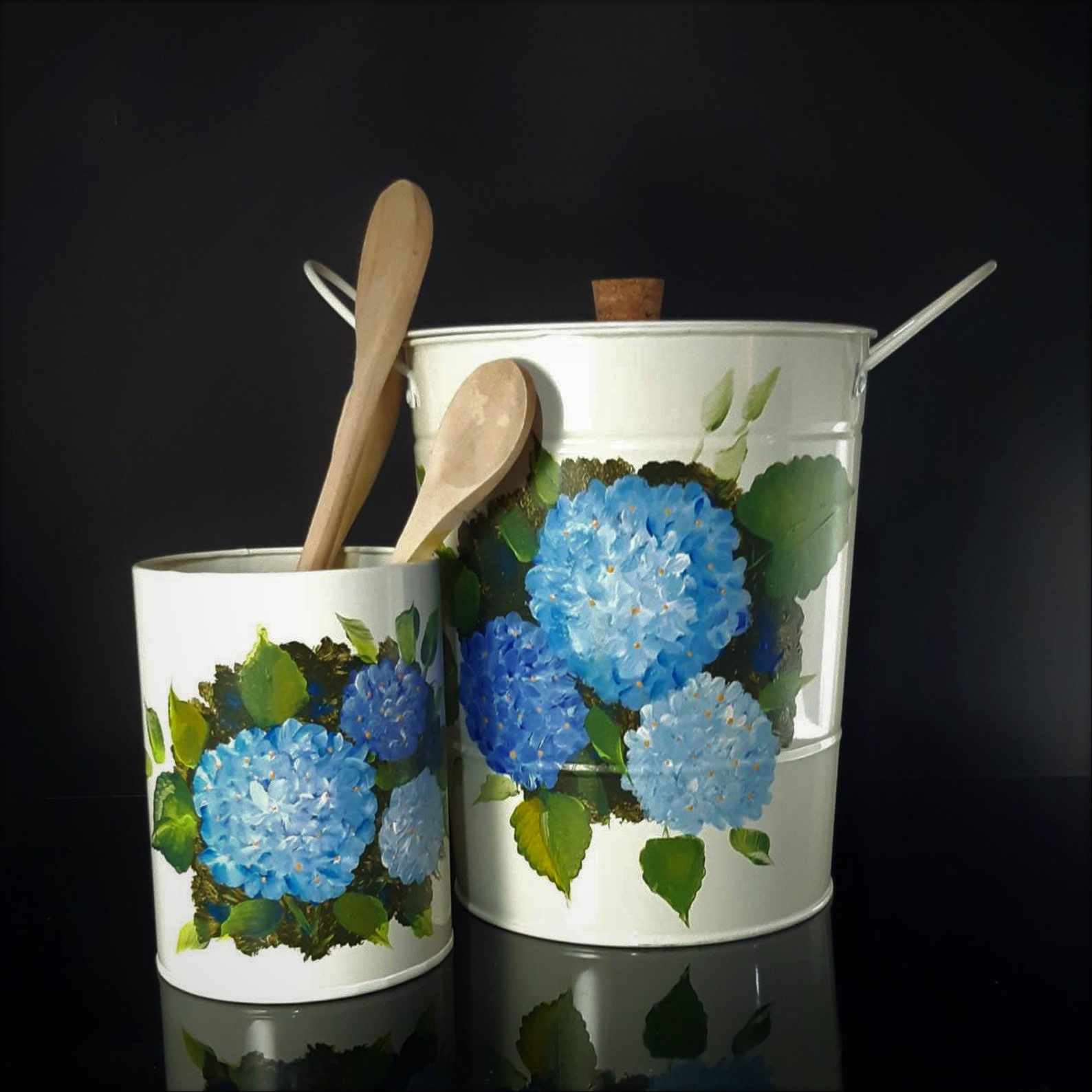 Hand Painted Utensil Holder with lid. Asstd. Patterns
