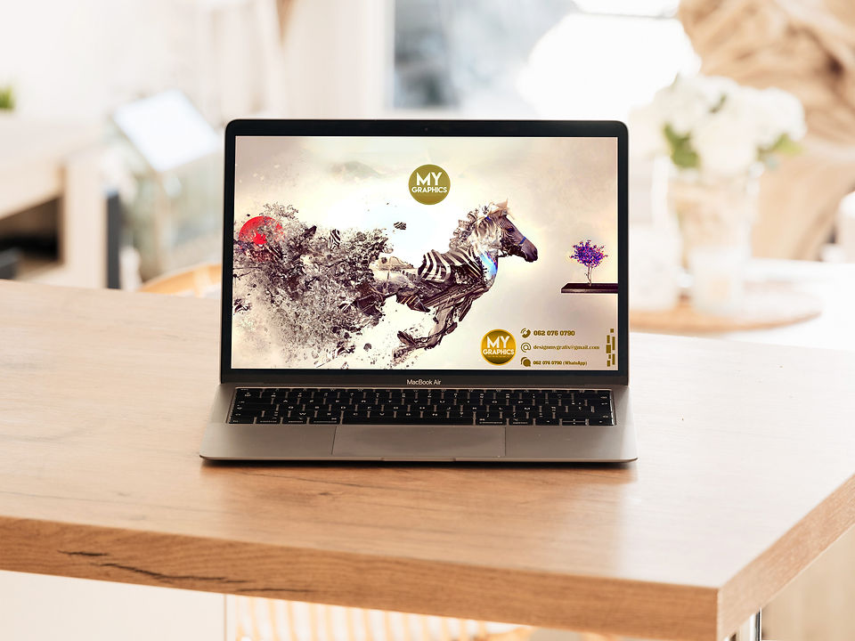 Free Interior MacBook Air on Table Mocku