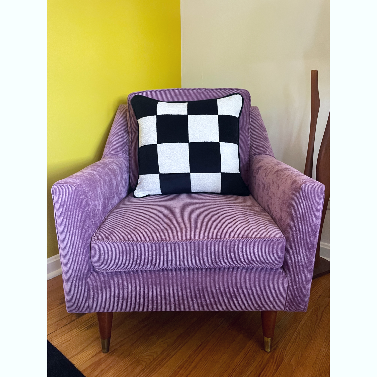 Black Velvet Checkerboard Pillow Cover - 18" x 18"