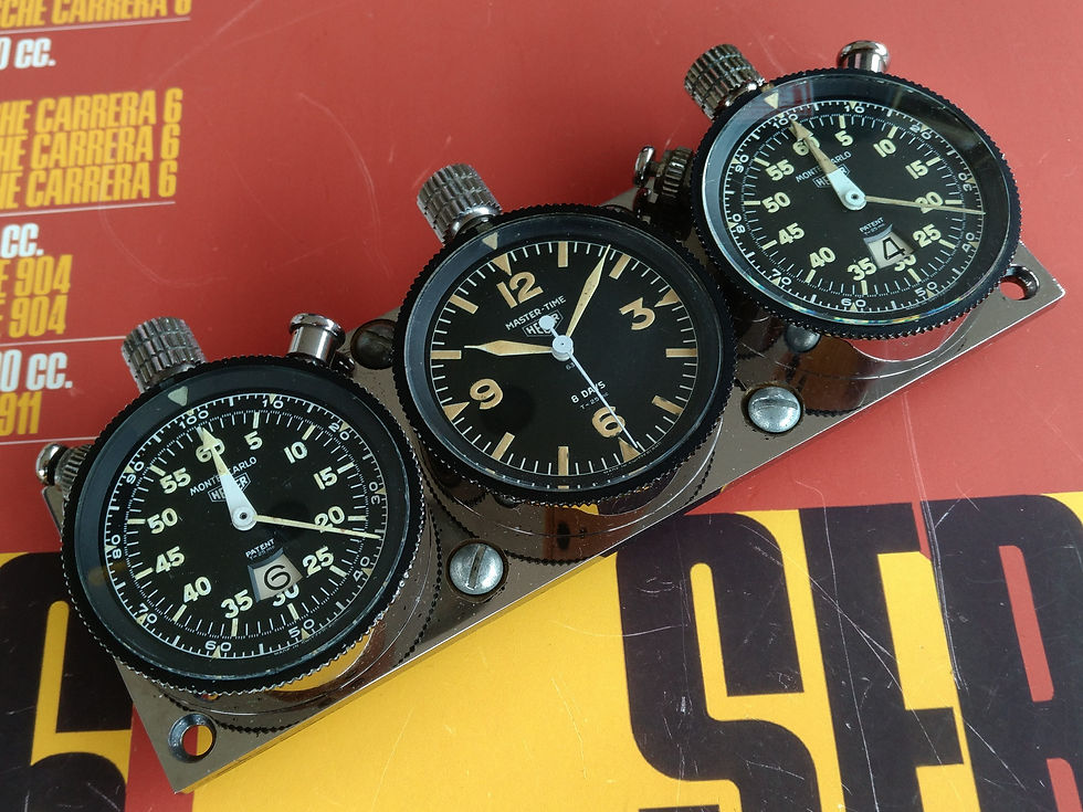 Thumbnail: VINTAGE HEUER DASH MOUNTED SET 1X MASTER TIME + 2X MONTE CARLO - AUTAVIA CARRERA
