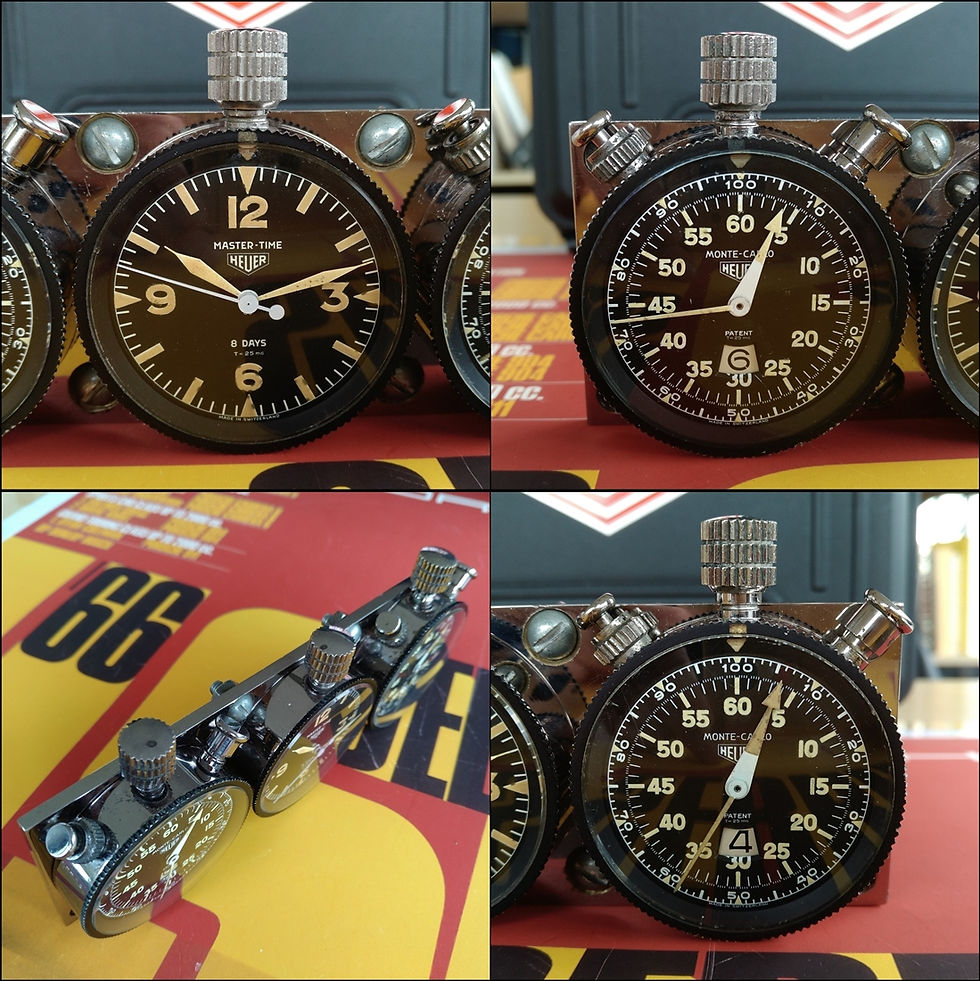 Thumbnail: VINTAGE HEUER DASH MOUNTED SET 1X MASTER TIME + 2X MONTE CARLO - AUTAVIA CARRERA