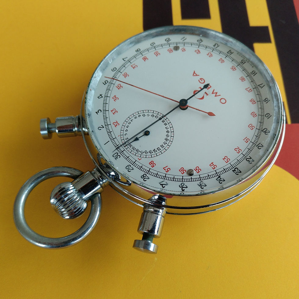 Thumbnail: OMEGA JUMBO SPLIT STOPWATCH STOPPUHR + RED CARRIER