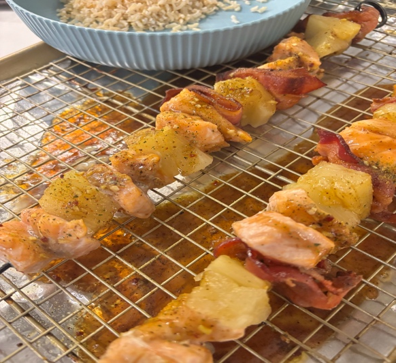 Bacon and Teriyaki Salmon Skewers