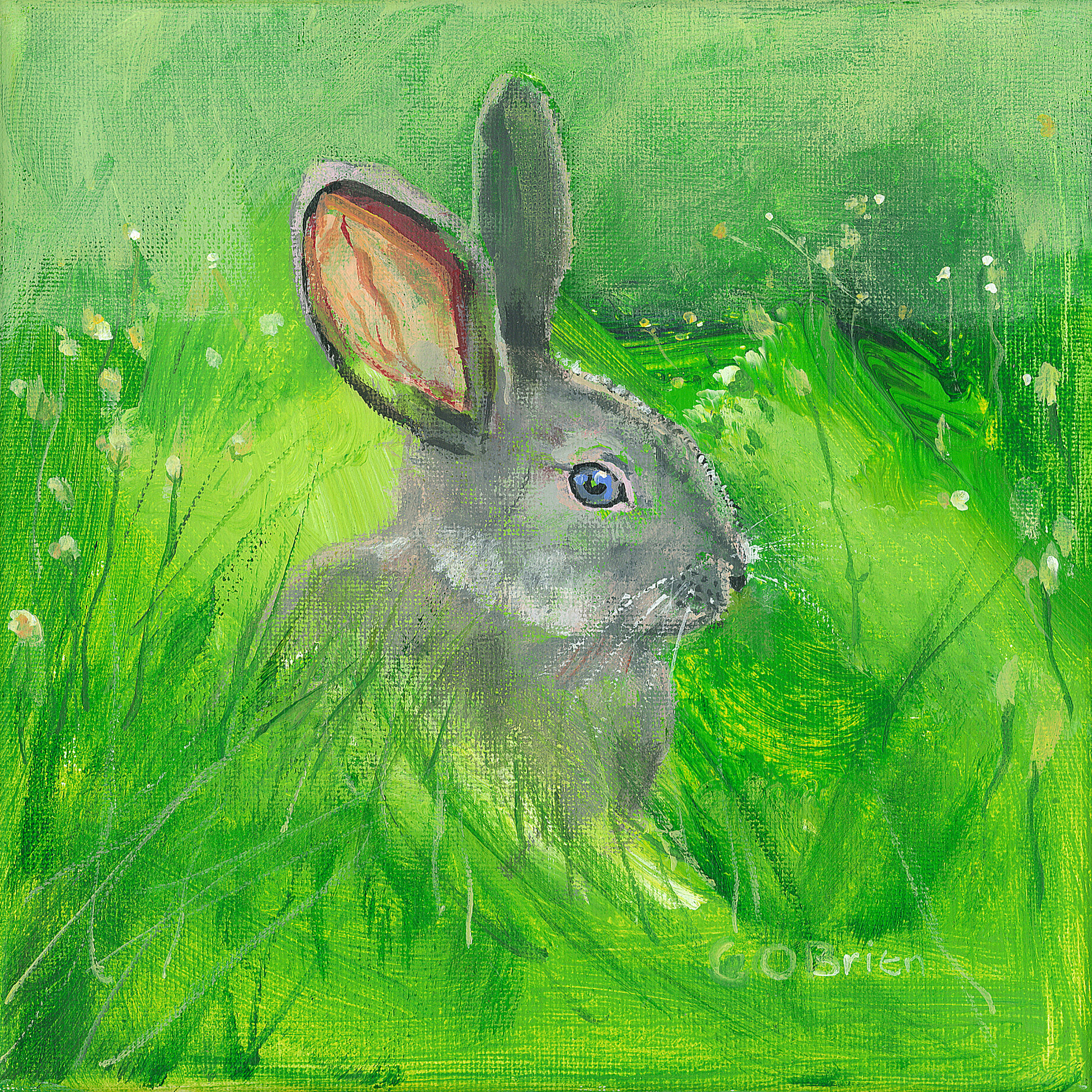 BUNNY. "Clover" Original Art 8”x8”
