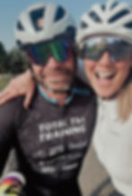 Smiling clients in cycling gear