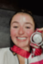 Happy woman with medal, positive client feedback