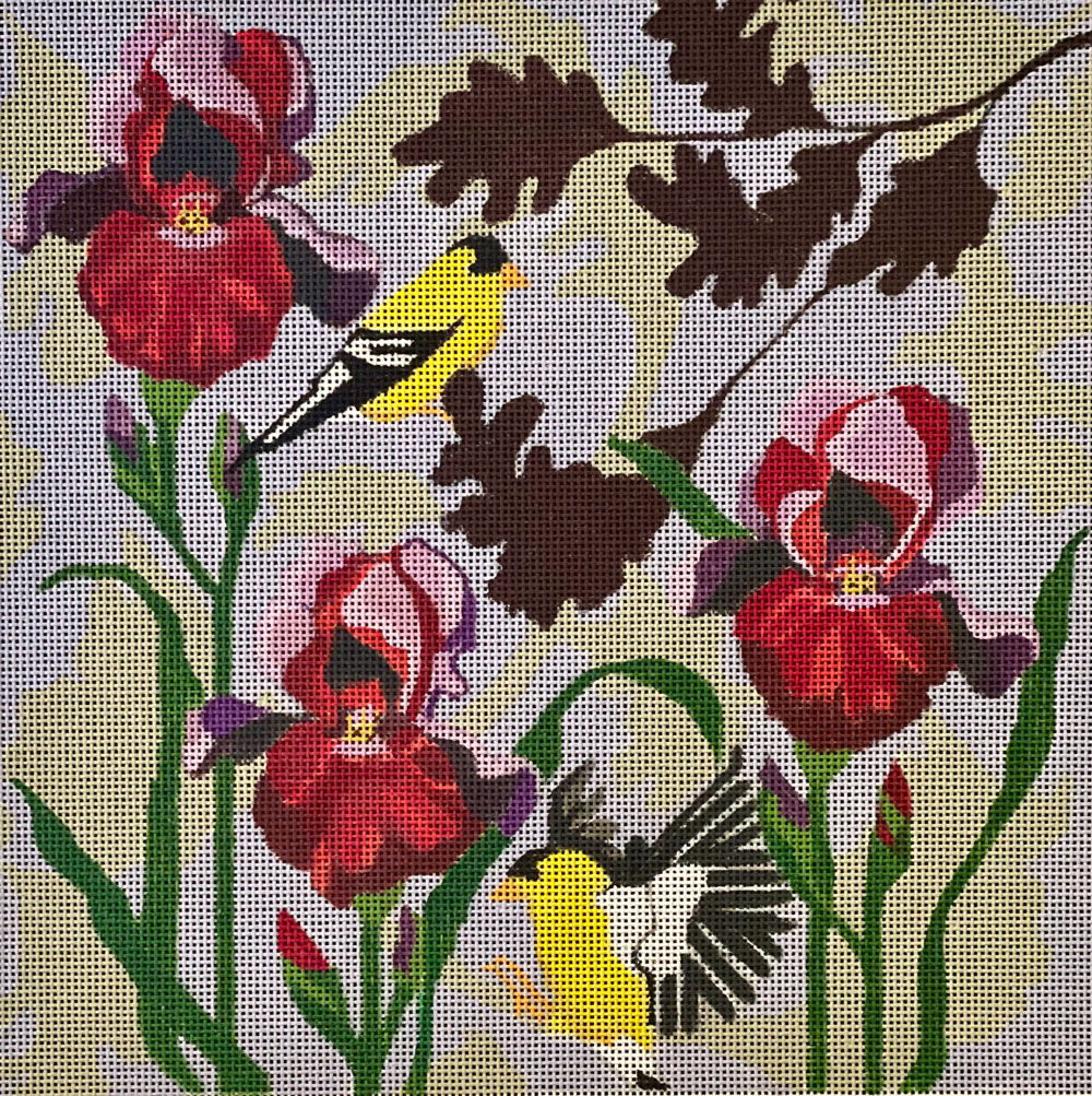 Irises with Gold Finches