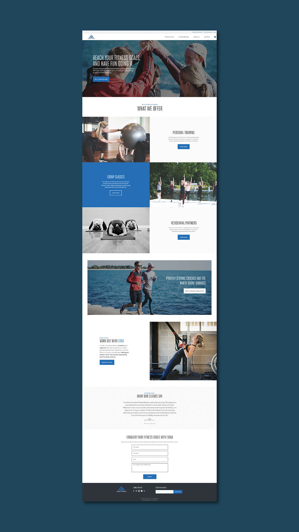 View of Sona Fitness's home page - Wix Website - Christy Evans Design