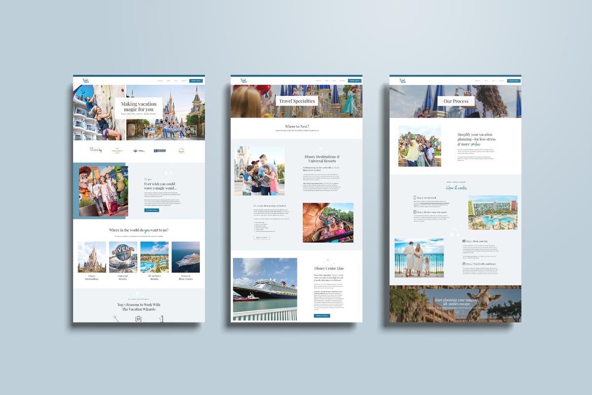 Custom Wix website designed by Christy Evans for The Vacation Wizards