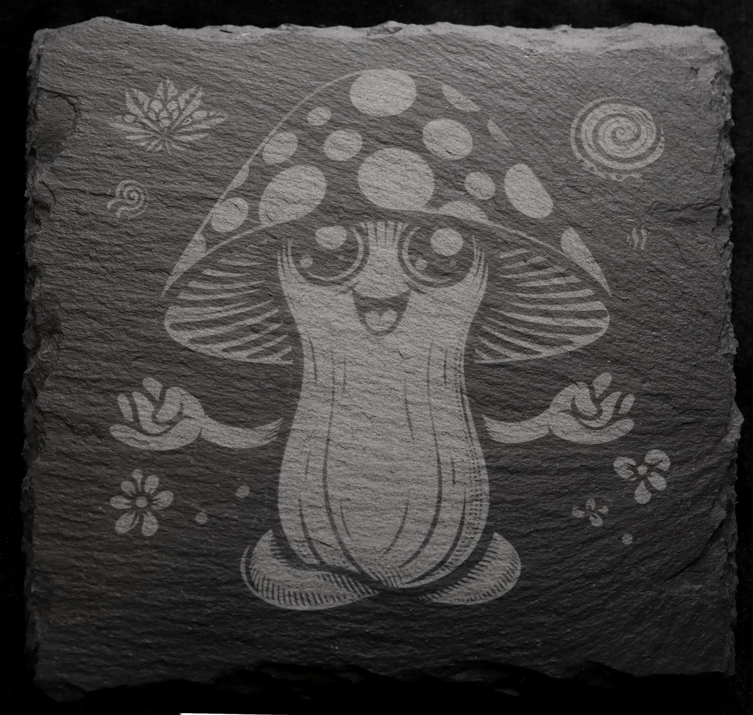 Happy Zen Shrooms Slate Coaster