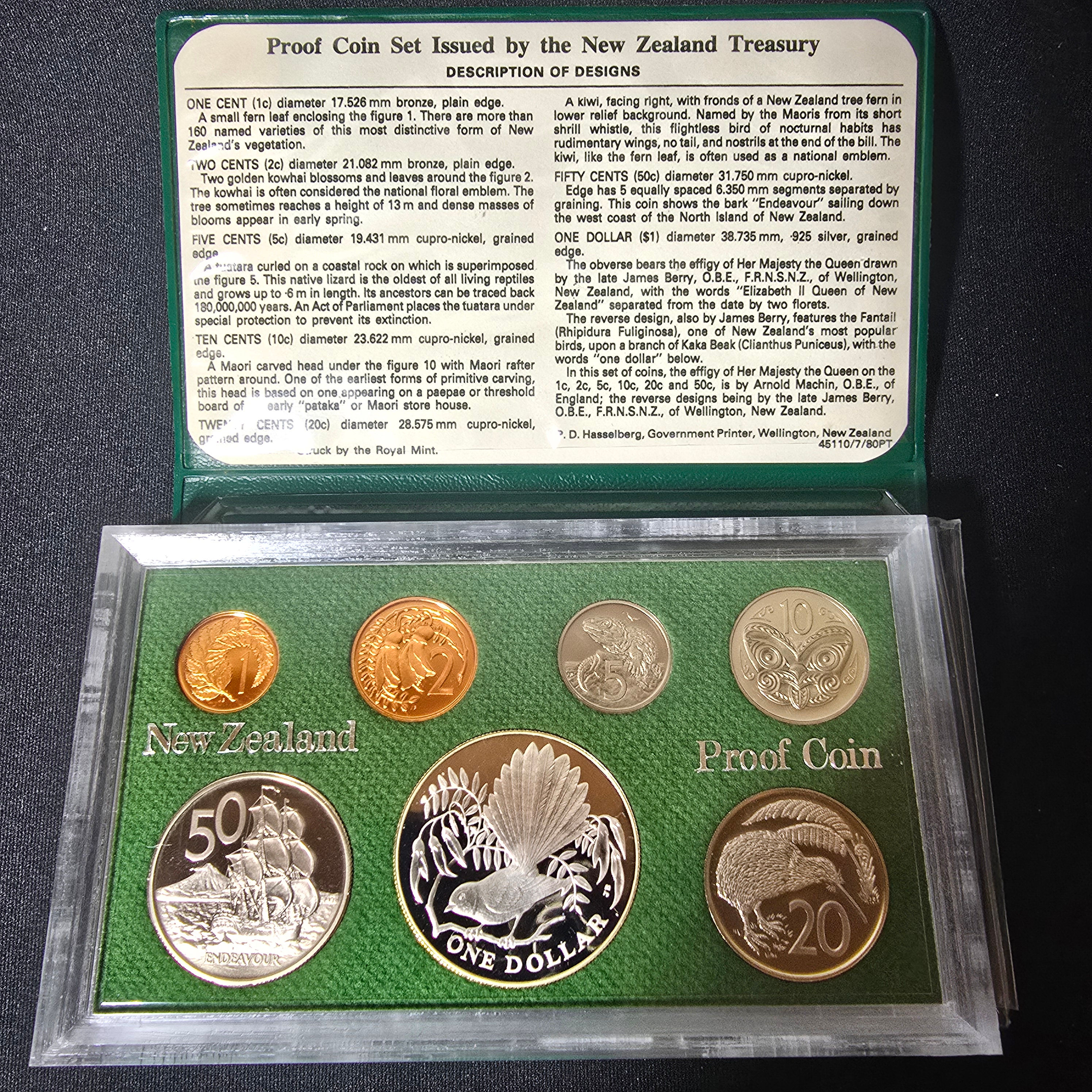 New Zealand 1980 Annual Proof Coin Set with $1 Sterling Silver Coin
