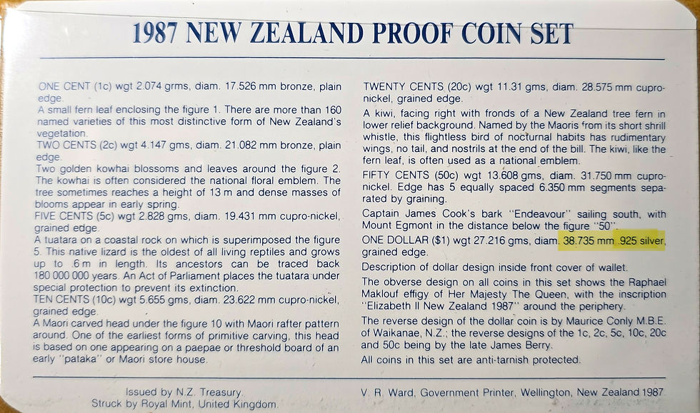 Thumbnail: New Zealand 1987 Proof Coin Set with Sterling Silver