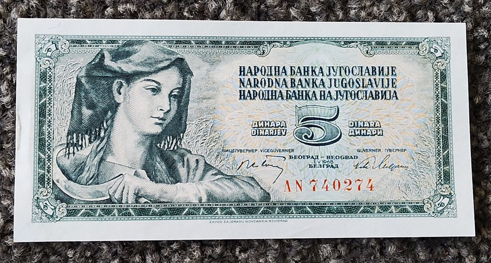 Yugoslavia 5 Dinara 1968 P80 UNC Banknote Socialist Federal Republic World Paper