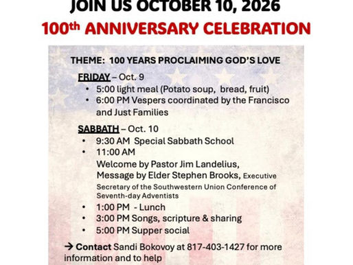 Sand Springs SDA Church to Celebrate 100 Years of Ministry