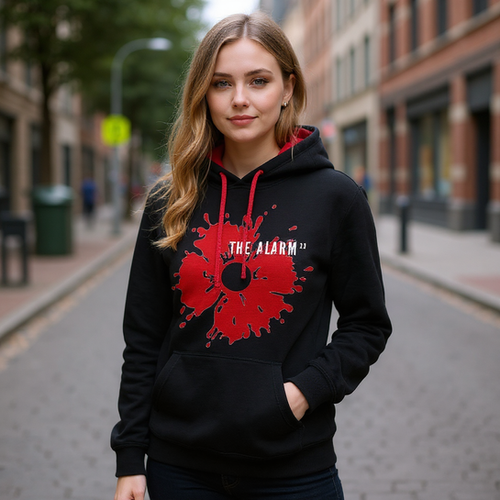 Large Poppy Alarm 2.0 Hoodie Black/Red | The Alarm 2.0
