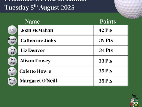 President's Prize to Ladies Competition Results - 05.08.25